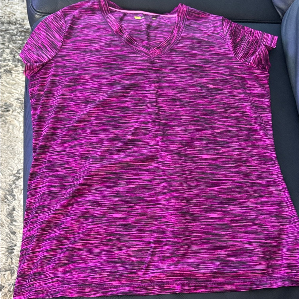Xersion Women's V-Neck Top in Pink and Black